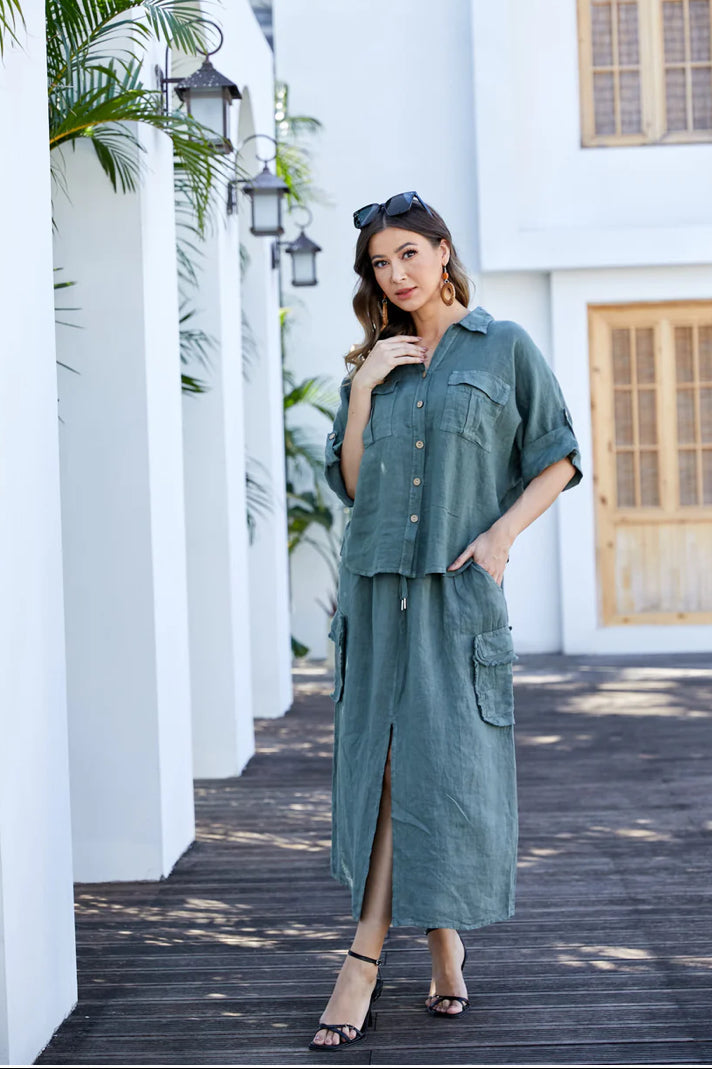 Safari Linen Shirt - Military