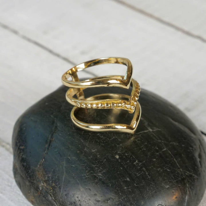Brass Triple Chevron Ring