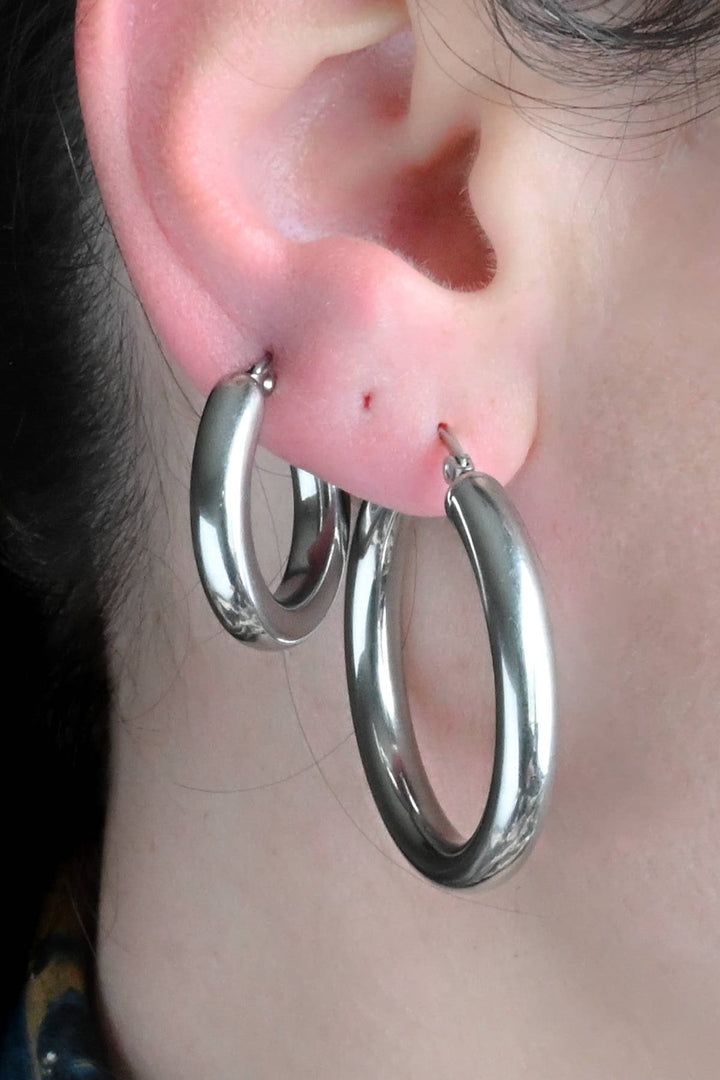 Silver Tunnel Hoops - 30 mm