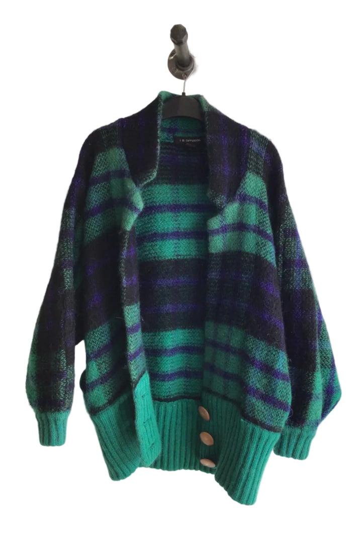 Plaid Knit Cardigan- Large