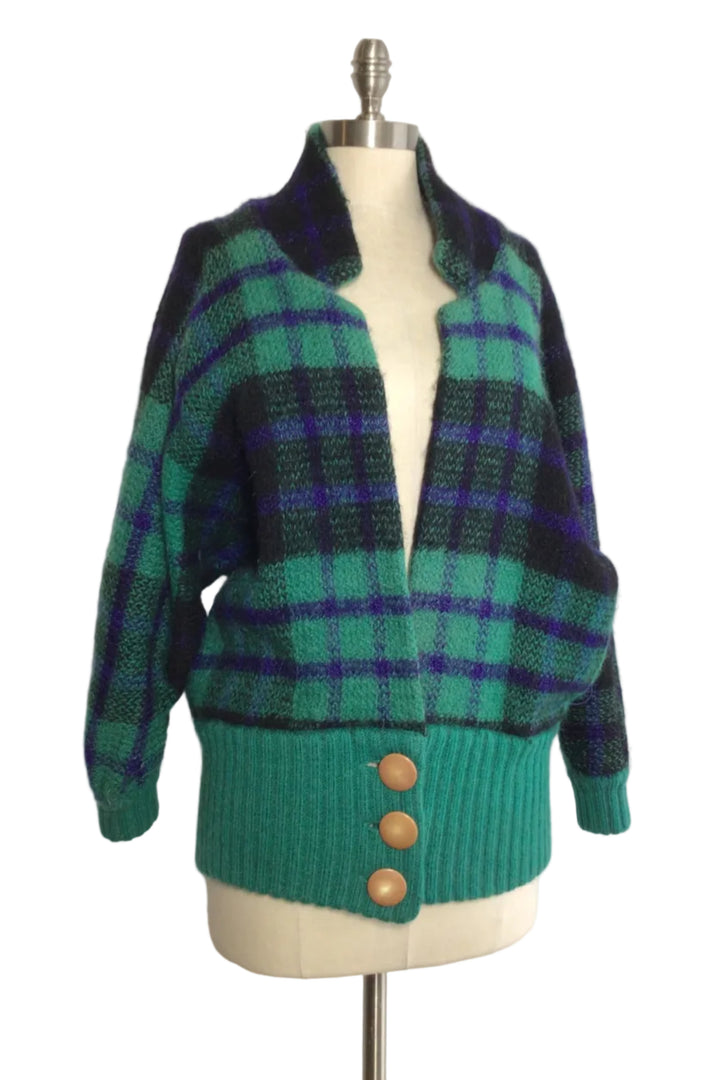 Plaid Knit Cardigan- Large