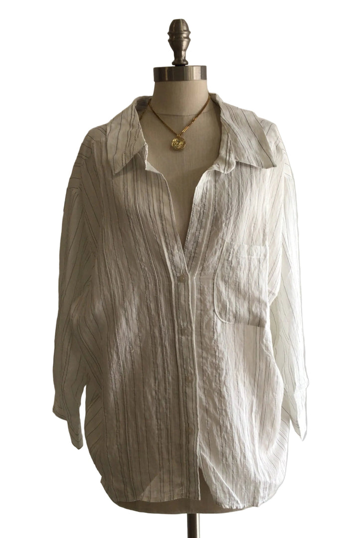 Crinkle Pinstripe Shirt: White