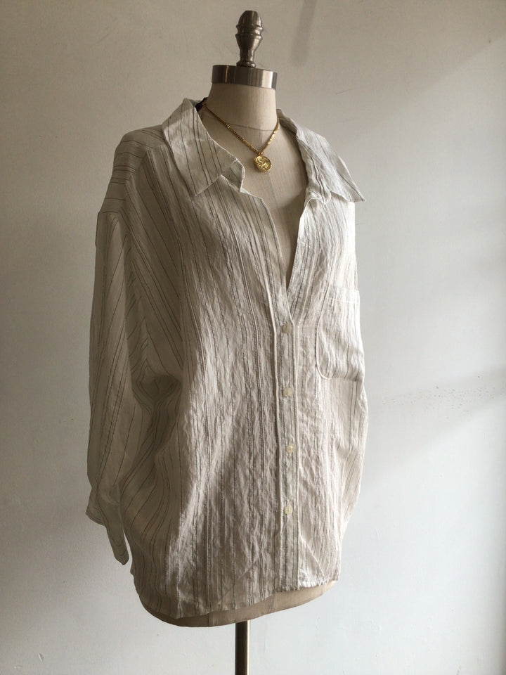 Crinkle Pinstripe Shirt: White