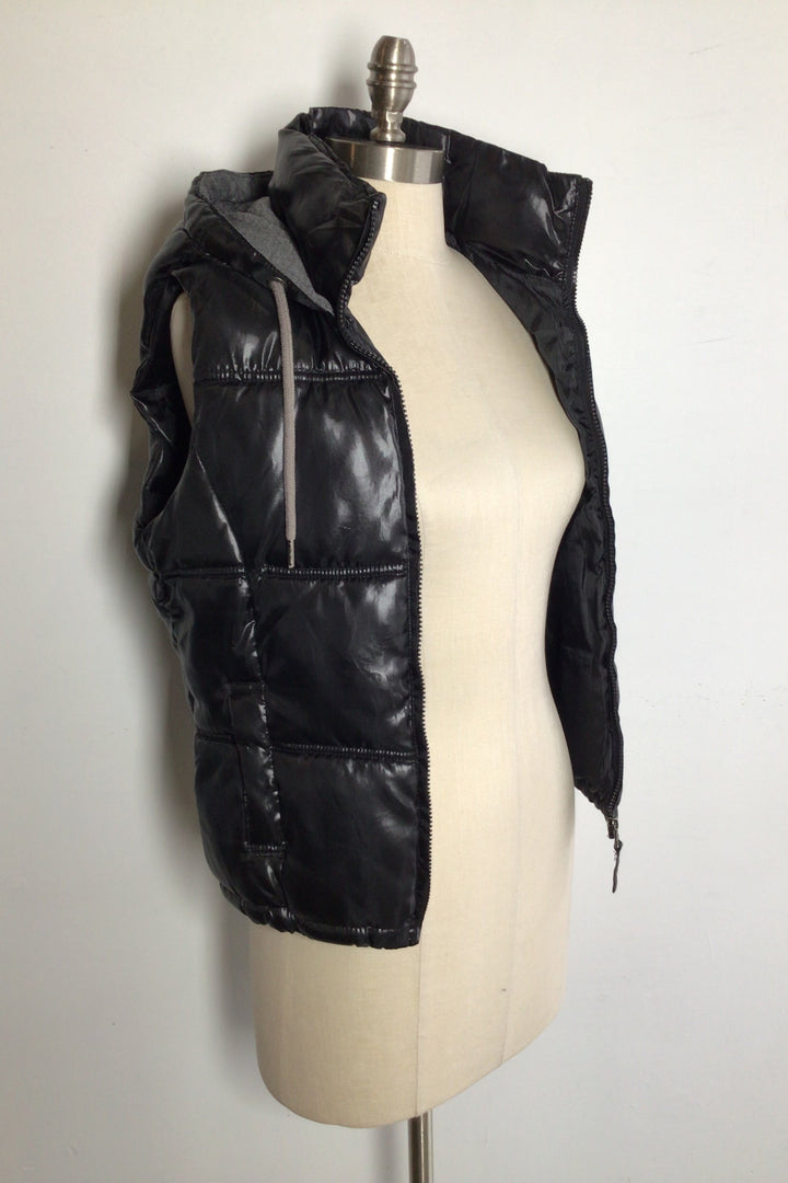 black puffer vest with hood