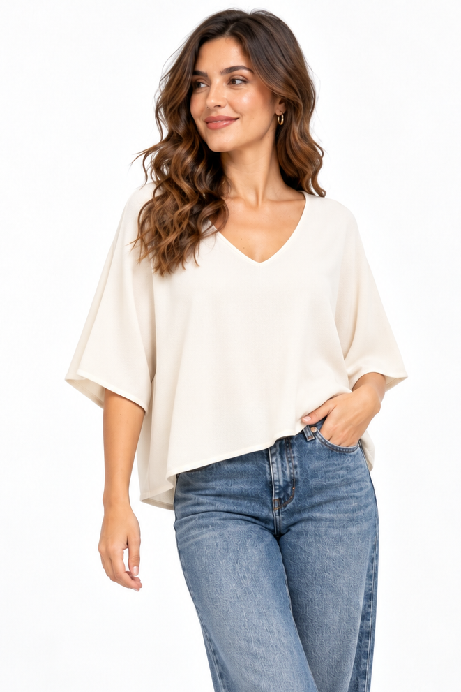 Wide Cut V-Neck: Vanilla