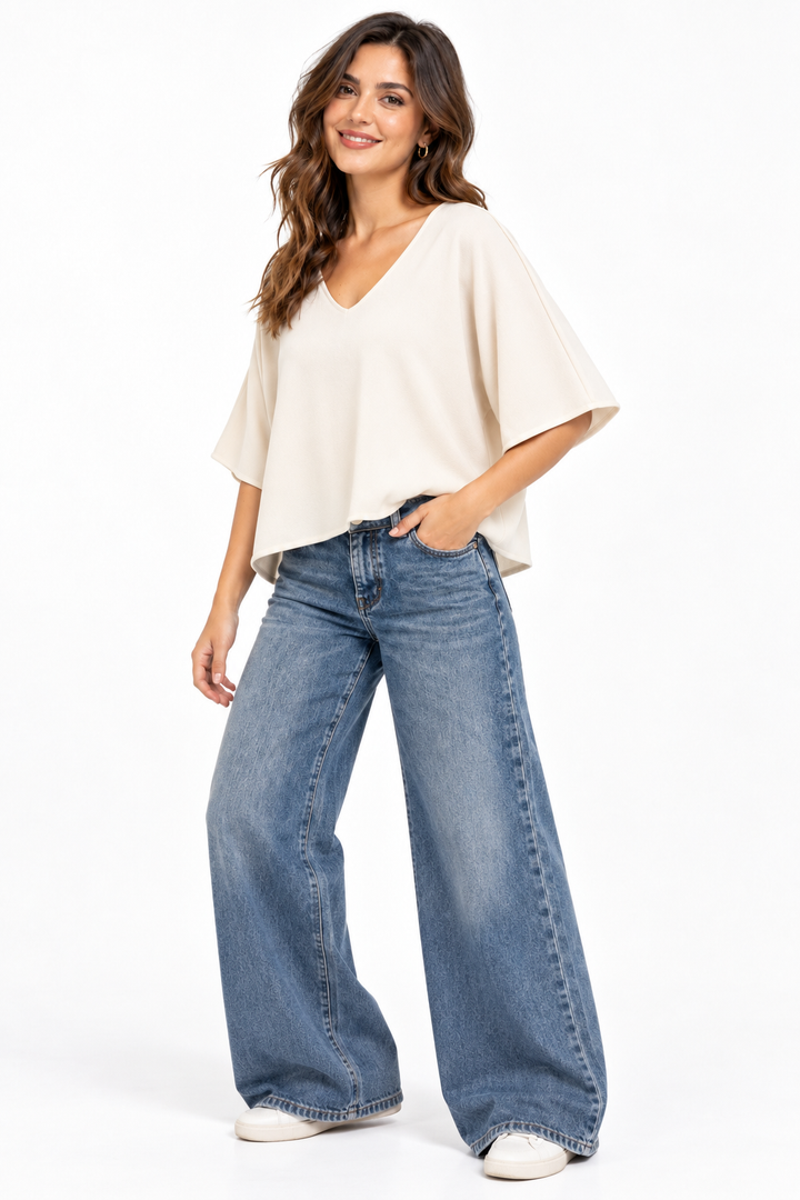 Wide Cut V-Neck: Vanilla