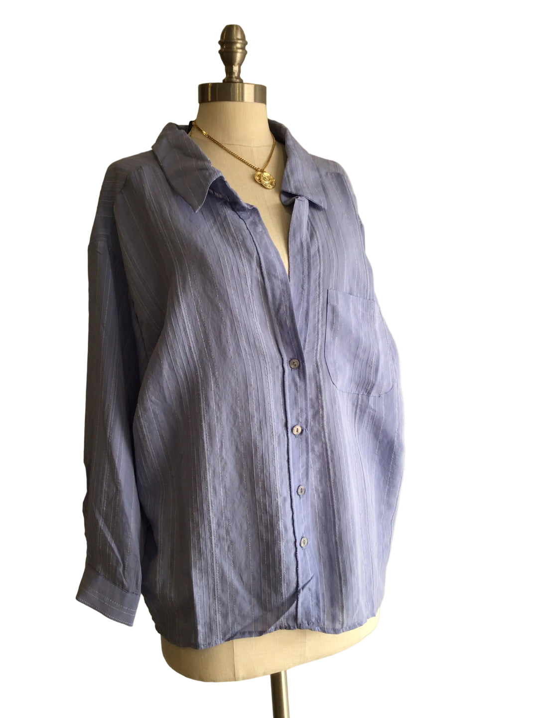 Crinkle Pinstripe Shirt: Baby Blue
