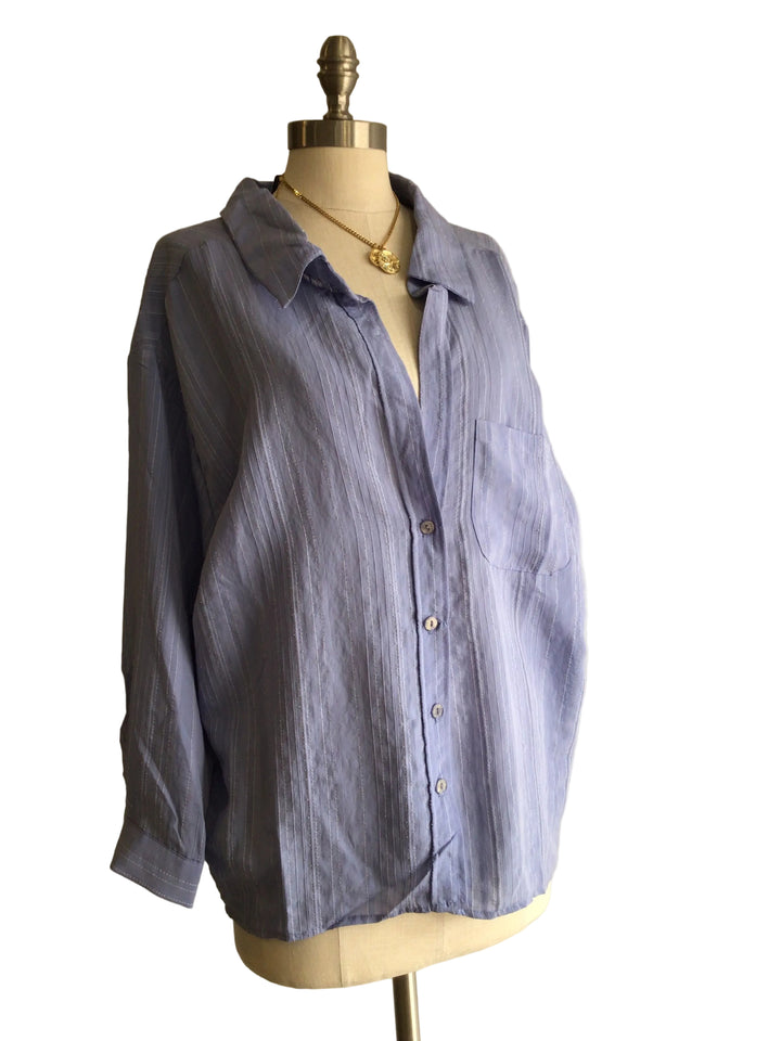 Crinkle Pinstripe Shirt: Baby Blue