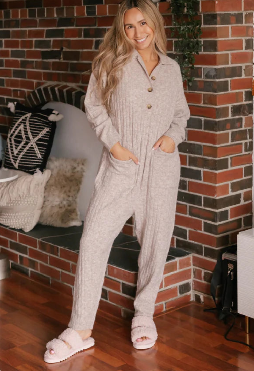 Florence Cable Knit Jumpsuit- Latte