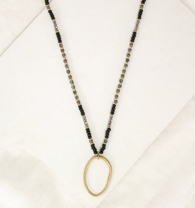 Bead + Oval Pendant - Black