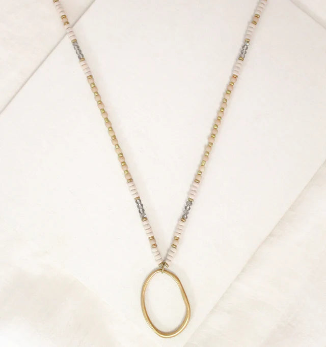 Bead + Oval Pendant - White