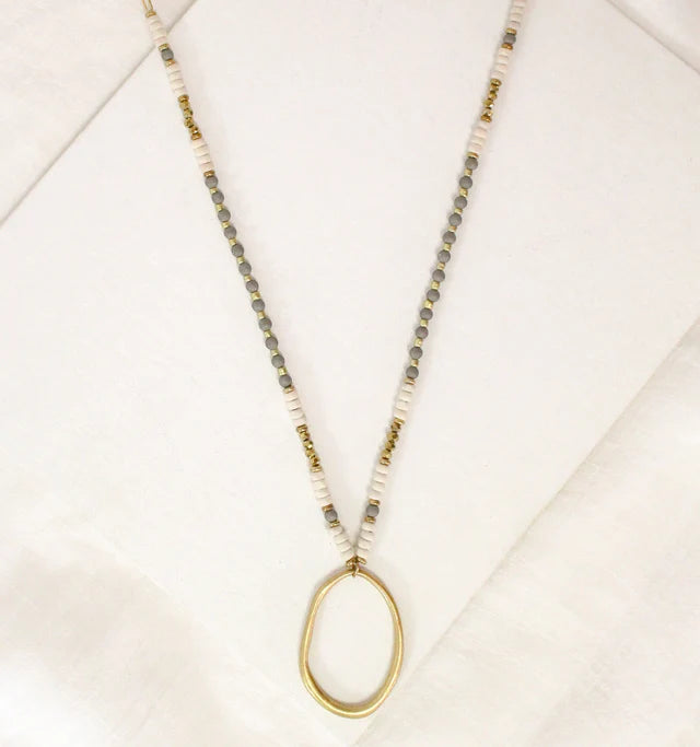 Bead + Oval Pendant - Grey