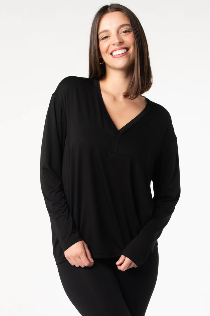 Mila Long Sleeve V-Neck - Black