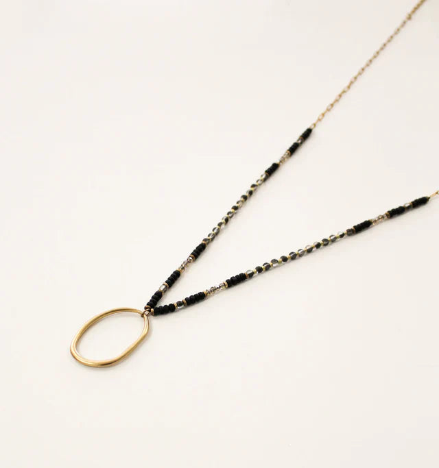 Bead + Oval Pendant - Black