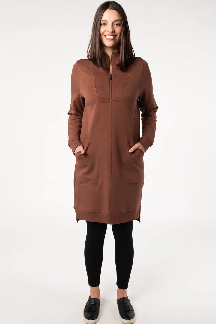 Sabelle Half-Zip Fleece Dress- Cocoa