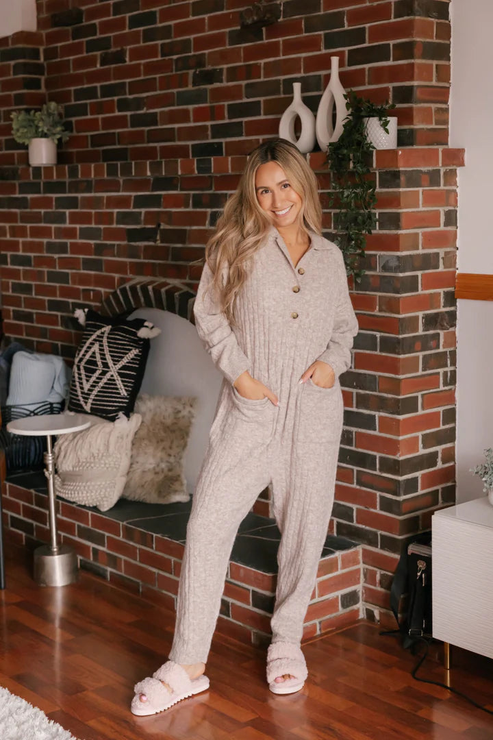 Florence Cable Knit Jumpsuit- Latte