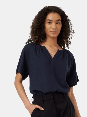 Hemp Popover Blouse- Navy