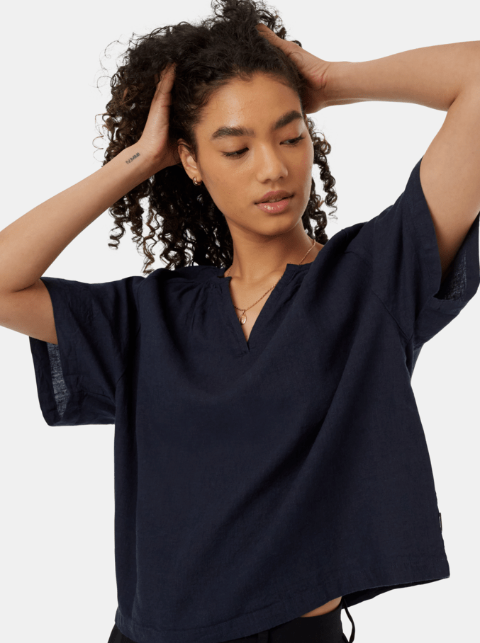 Hemp Popover Blouse- Navy