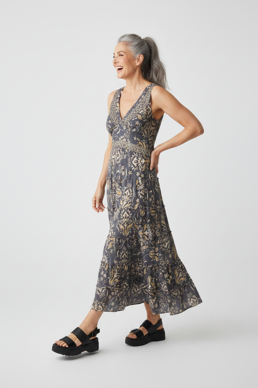 Carmen Dress- Platinum Print