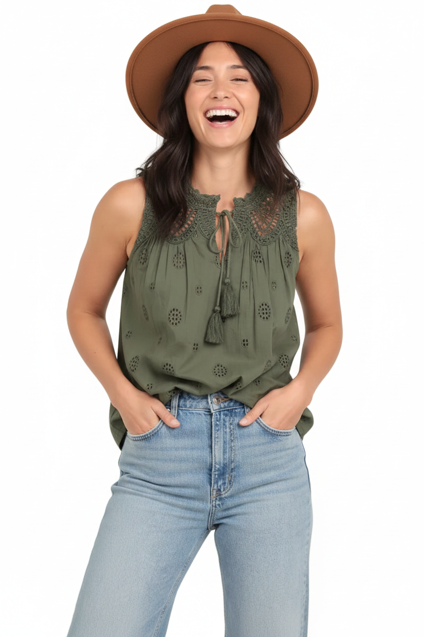 Lace Tank - Olive