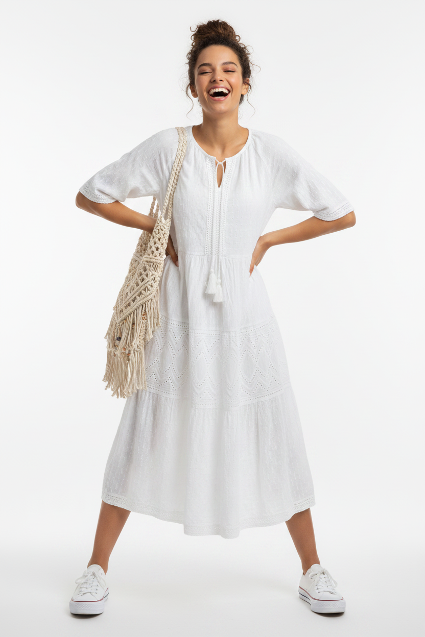 Broderie Dress- White