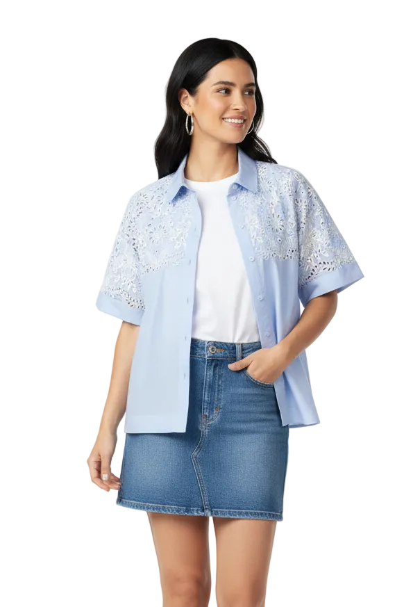 Eyelet Embroidered Blouse - Denim