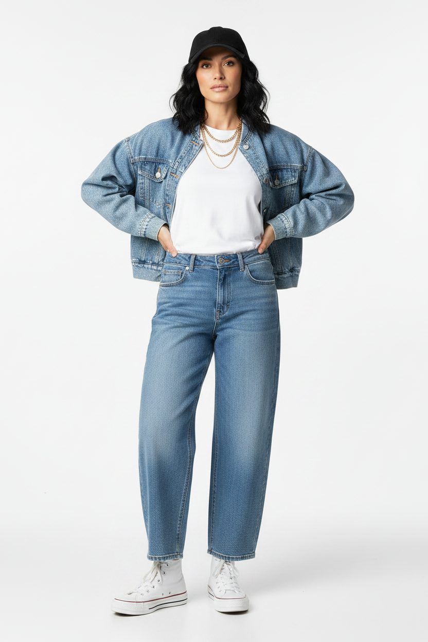 Bamboo Barrel Jeans - Mid Wash