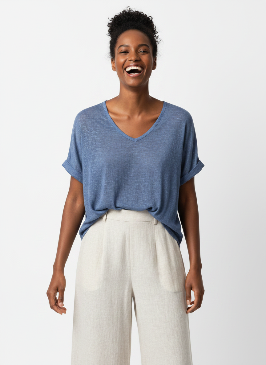 Classic Linen top: Navy