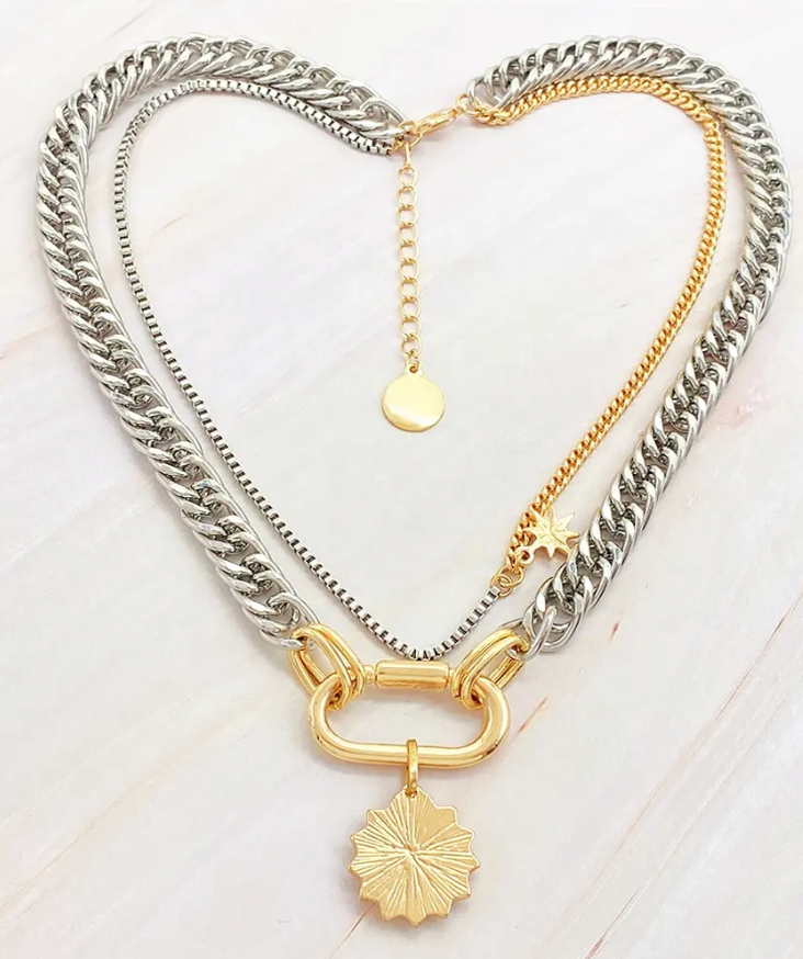 Carabiner + Evil Eye Charm Stainless Steel Necklace