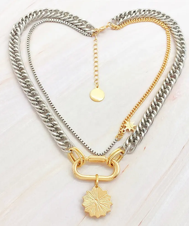 Carabiner + Evil Eye Charm Stainless Steel Necklace