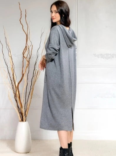 Hooded Sweater Dress- Grey