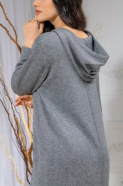 Hooded Sweater Dress- Grey