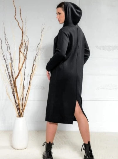 Hooded Sweater Dress- Black