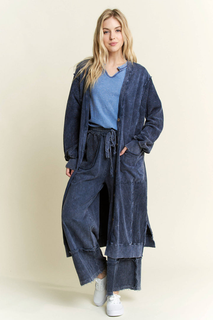 French Terry Oversized Cardigan: Ocean
