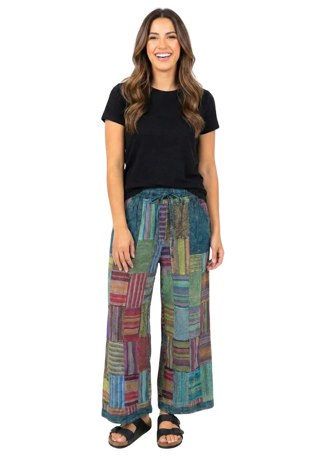 Patchwork Pants - Teal Combo