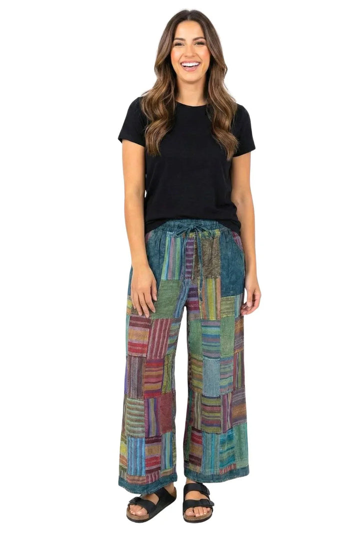 Patchwork Pants - Teal Combo