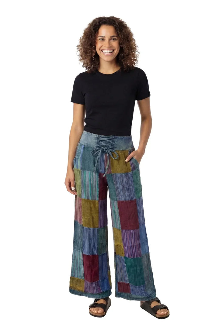 Rastra Patchwork Pants: Blue Multi