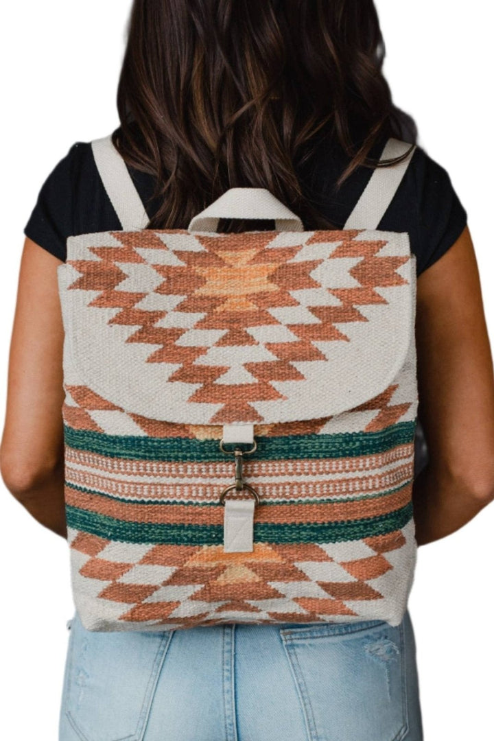Artisanal Backpack: Cream, Rust & Green - The Daisy Chain