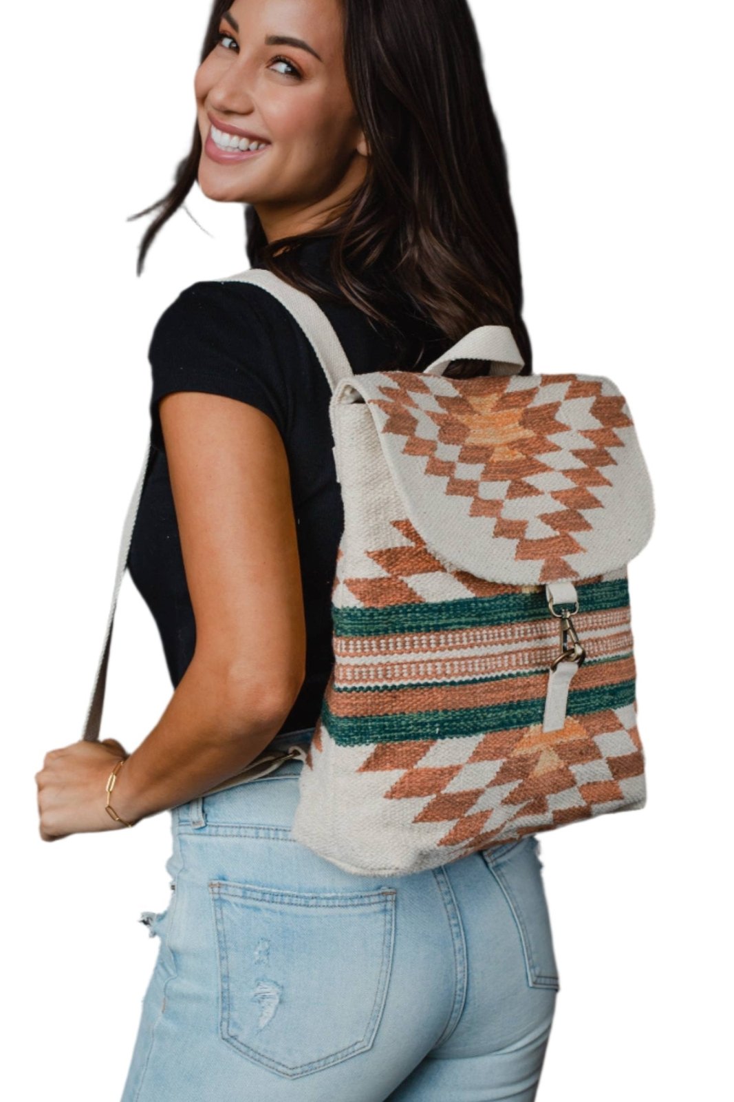 Artisanal Backpack: Cream, Rust & Green - The Daisy Chain