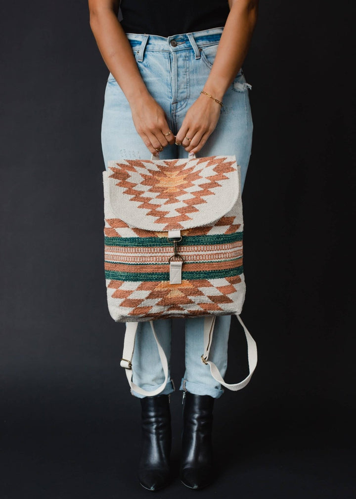 Artisanal Backpack: Cream, Rust & Green - The Daisy Chain