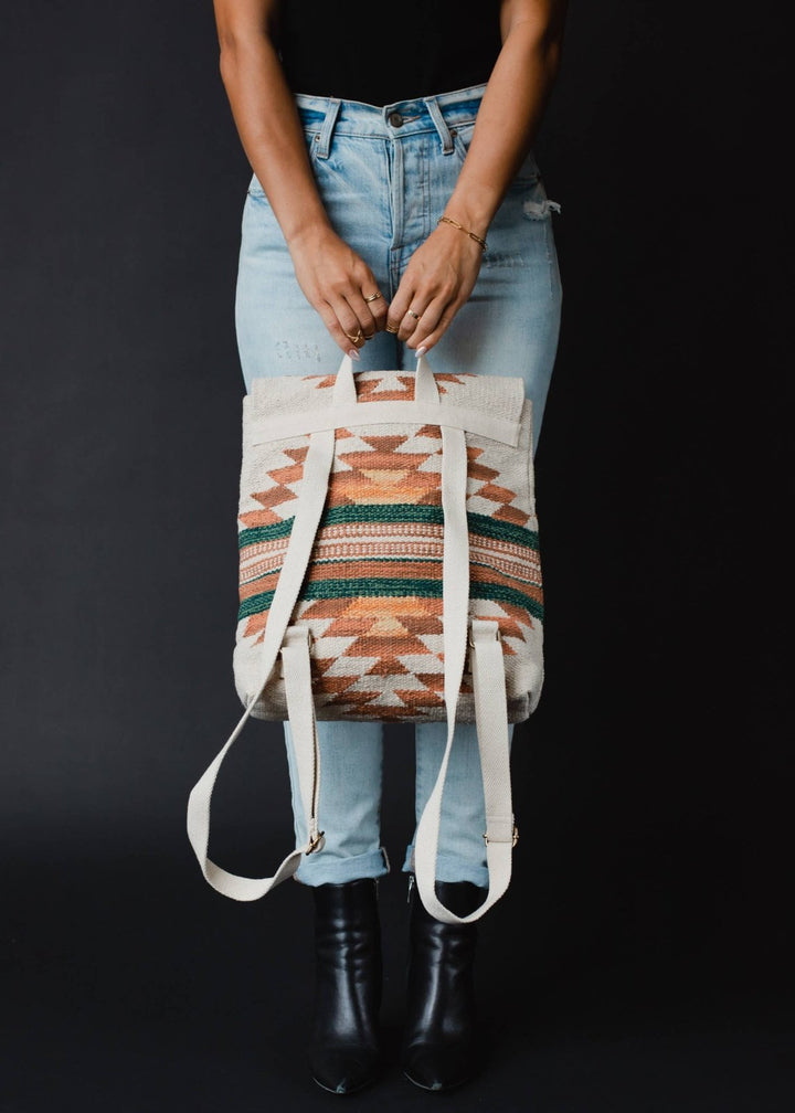 Artisanal Backpack: Cream, Rust & Green - The Daisy Chain