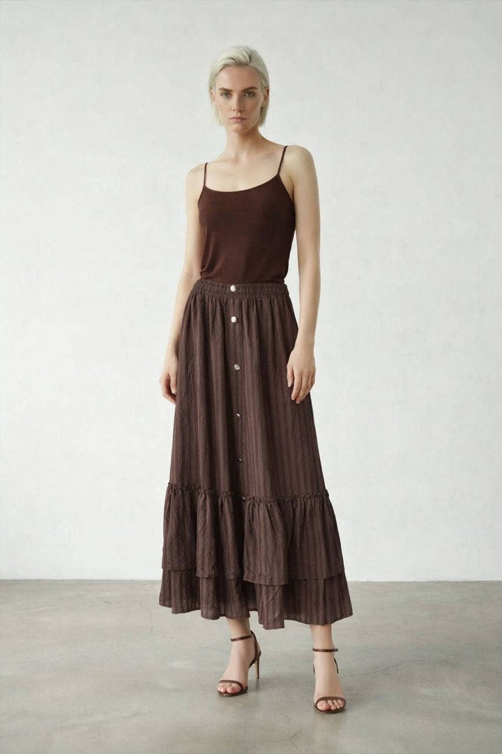 Tiered Button-Front Skirts: Brown