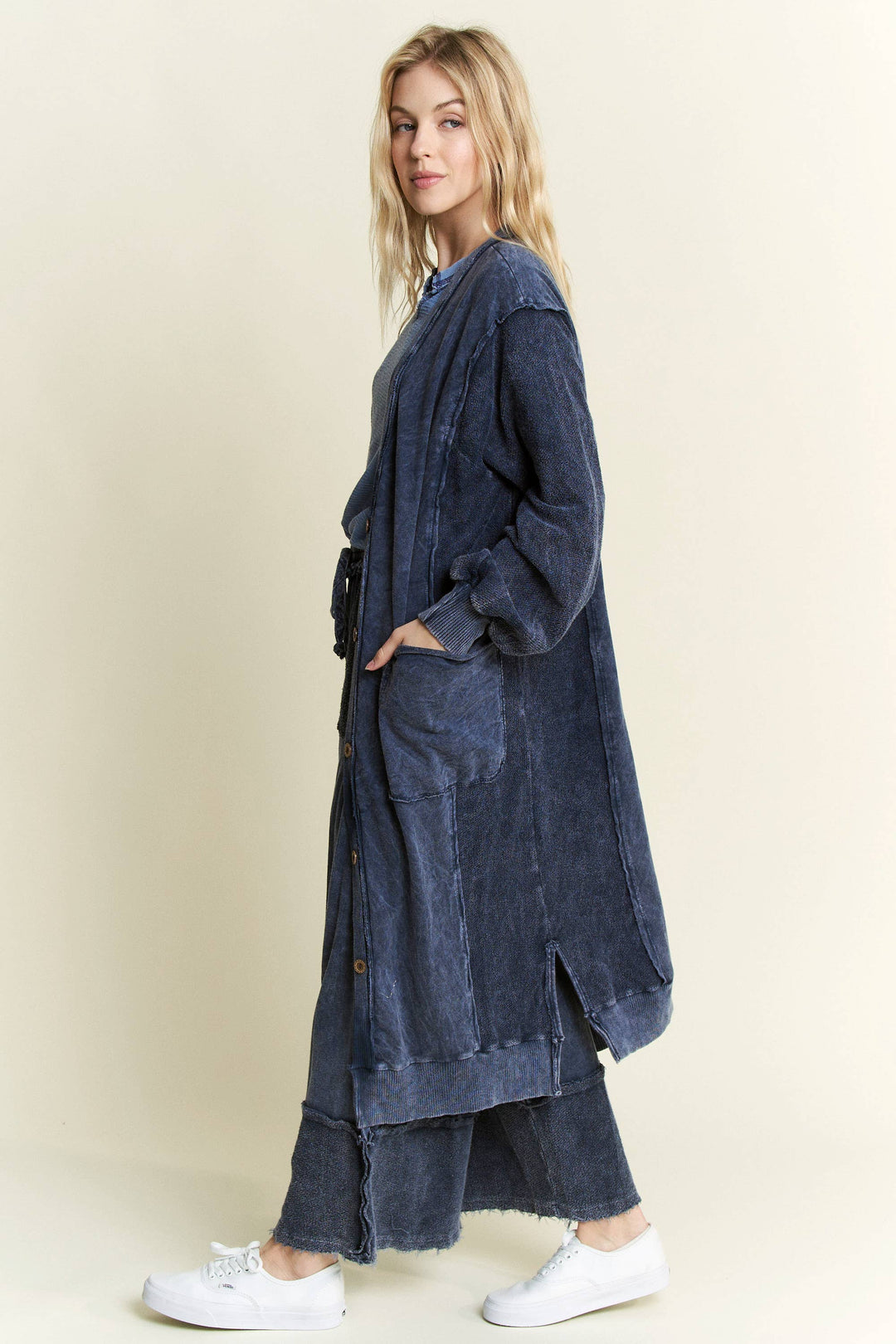 French Terry Oversized Cardigan: Ocean