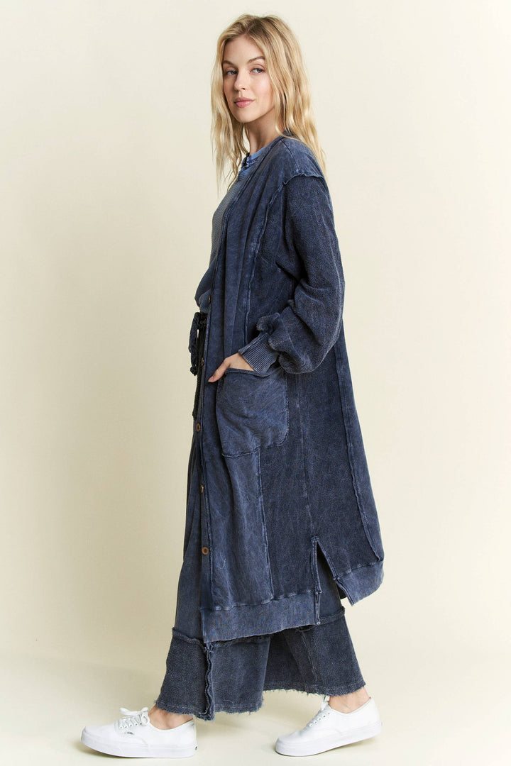 French Terry Oversized Cardigan: Ocean