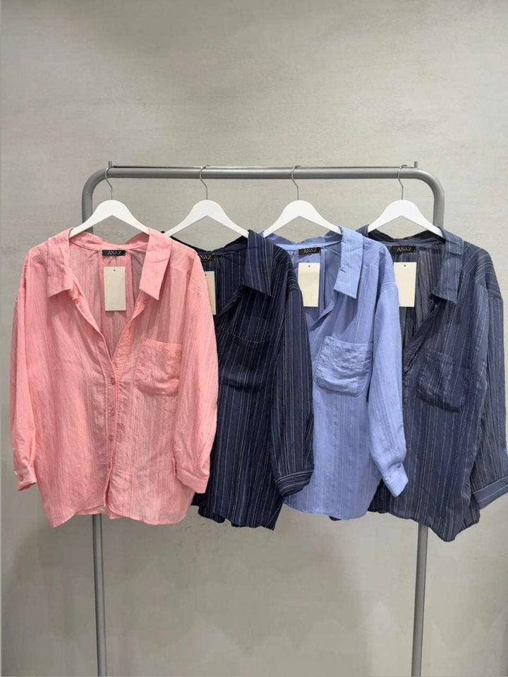 Crinkle Pinstripe Shirt: Baby Blue