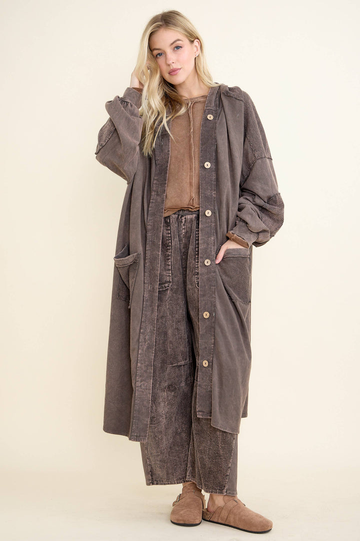 Oversized Hooded Cardigan: Coffee