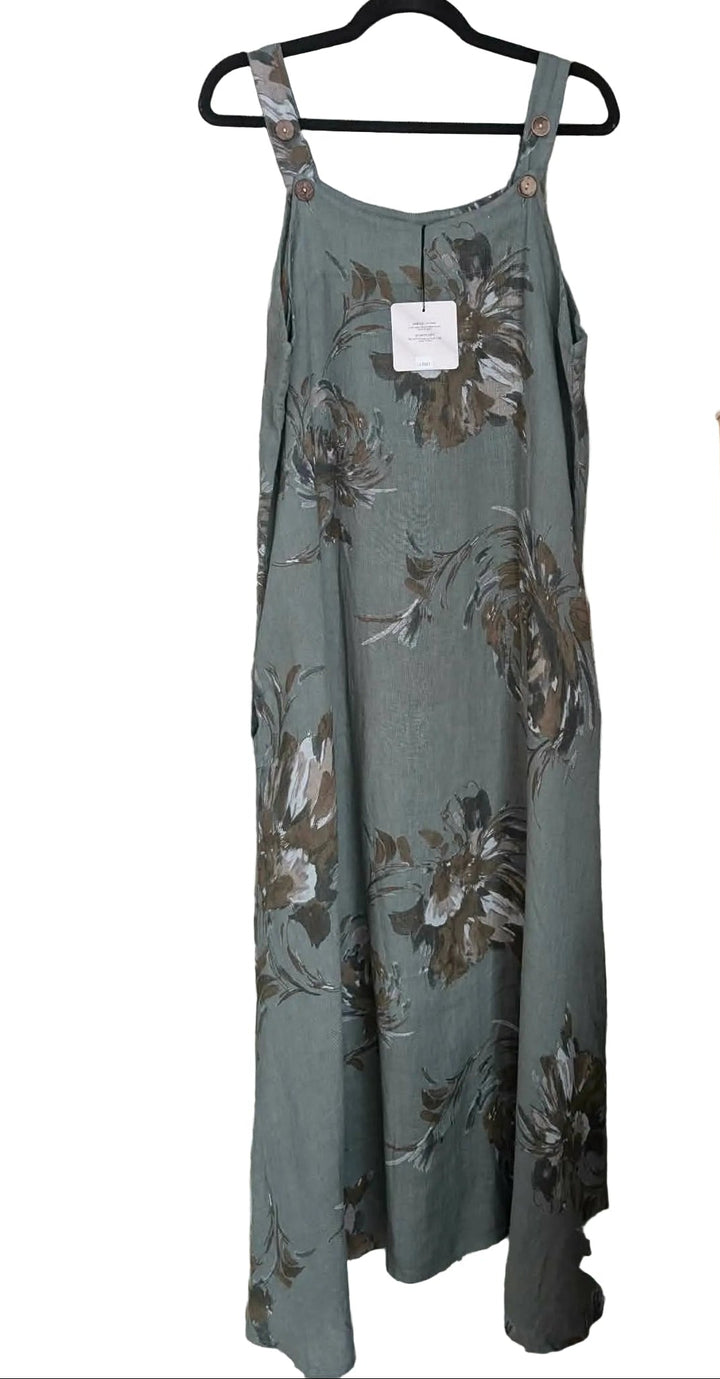 Floral Print Linen Maxi : Green
