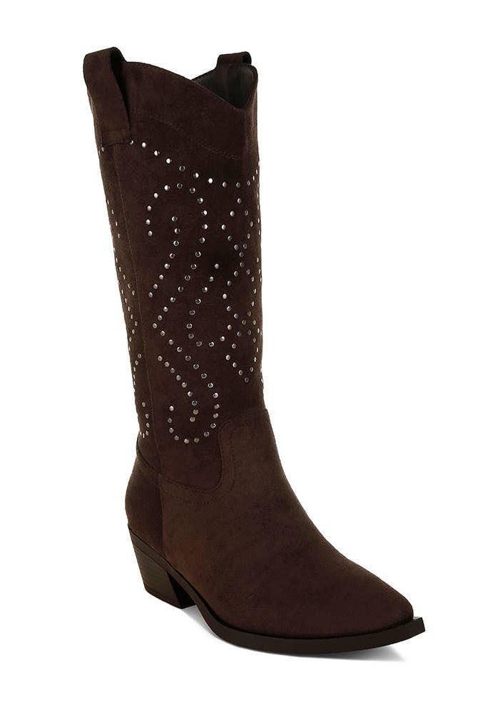 Lariat Embellished Cowboy Boots- Chocolate Brown