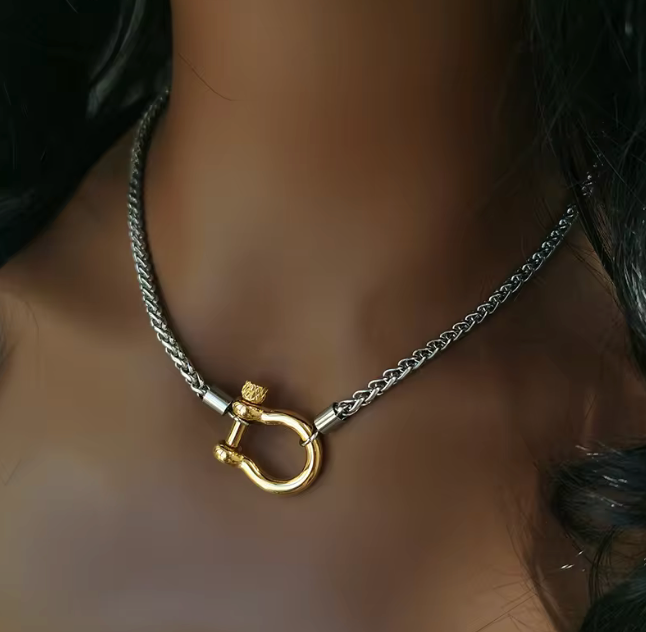 Carabiner Horse Bit Necklace: Two Tone