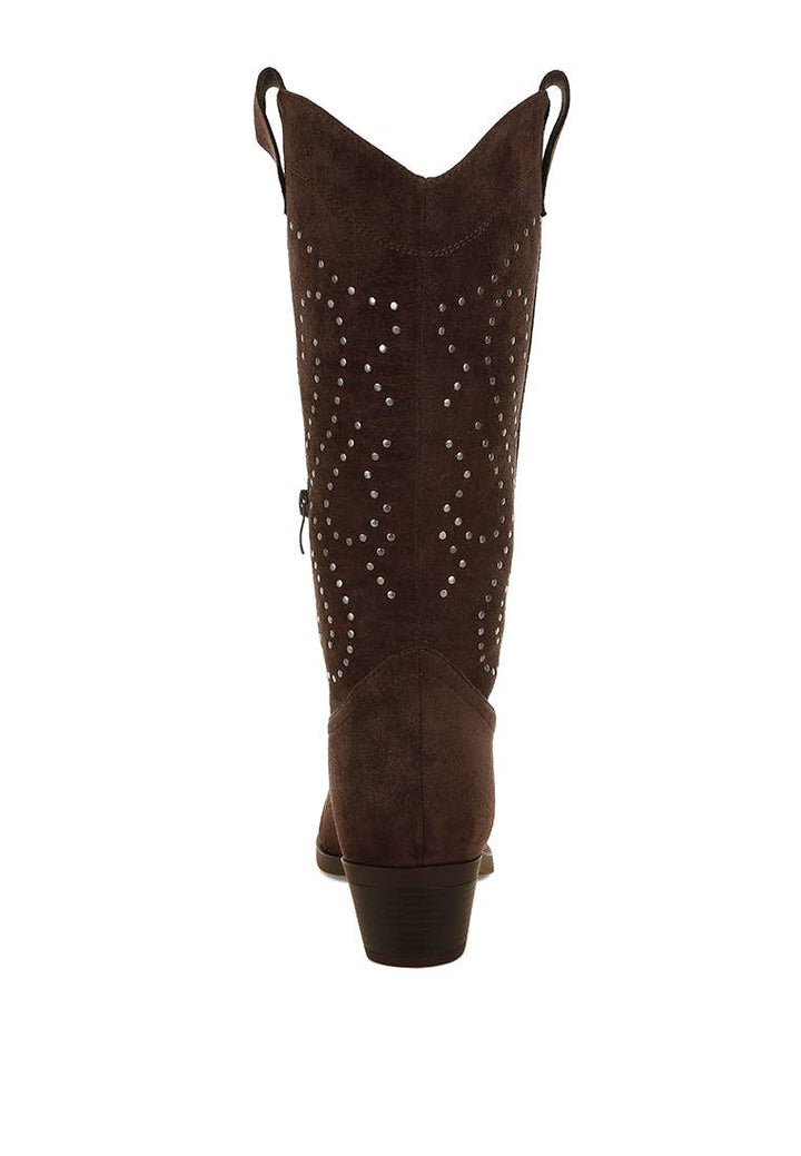 Lariat Embellished Cowboy Boots- Chocolate Brown